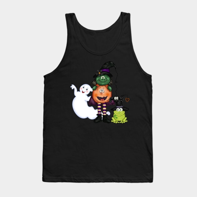 Ghost Witch Frog Jack O'Lantern Tank Top by This and That Designs